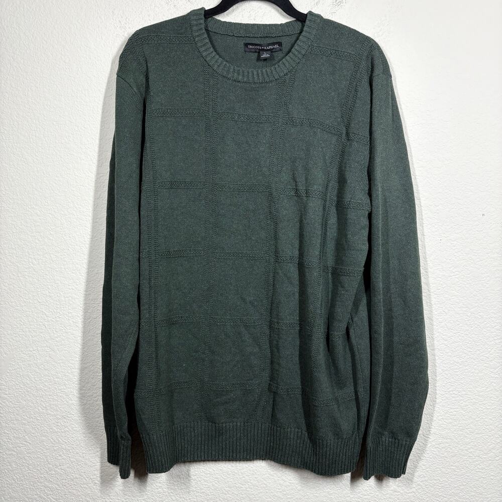 Tricots St Rafael Mens Size Large Crew Neck Sweater Forest Heather Windowpane